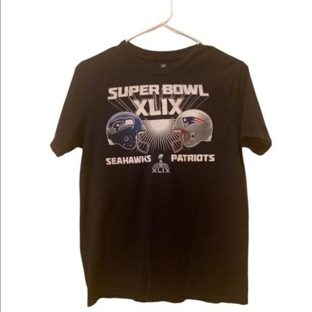 Super Bowl XLIX Seahawks vs Patriots kids large T-shirt